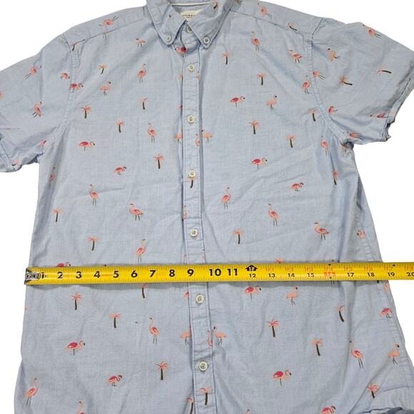 Denim & Flower Mens SM Short Sleeve Button Up Shirt Flamingo Palm Tree Tropical - Picture 3 of 9